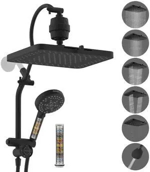 Hibbent 5-spray Dual Filtered Rainfall Shower Head Combo, High Pressure 13'' Showerhead with 10 Spra Hibbent 5-spray Dual Filtered Rainfall Shower Head Combo, High Pressure 13'' Showerhead with 10 Spra