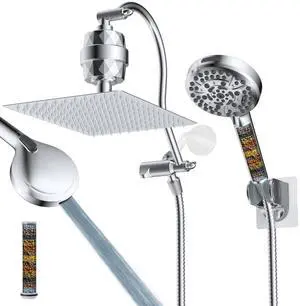 Hibbent All Metal 12'' Dual Filtered Rainfall Shower Head Combo, High Pressure Handheld Shower Head Hibbent All Metal 12'' Dual Filtered Rainfall Shower Head Combo, High Pressure Handheld Shower Head
