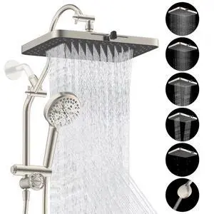 Hibbent cUPC Certified 13'' Shower Head Combo, High Pressure 5 Spray Rainfall Showerhead, 10 Spray H Hibbent cUPC Certified 13'' Shower Head Combo, High Pressure 5 Spray Rainfall Showerhead, 10 Spray H