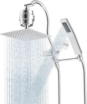 Hibbent All Metal 10'' Filtered Rainfall Shower Head Combo, High Pressure Handheld Shower Wand, 12'' Hibbent All Metal 10'' Filtered Rainfall Shower Head Combo, High Pressure Handheld Shower Wand, 12''