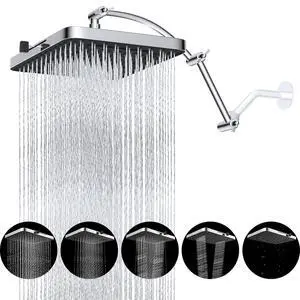 Hibbent Rain Shower Head, 13'' High Pressure Rainfall Square 5 Spray Mode Showerhead with 16" Shower Hibbent Rain Shower Head, 13'' High Pressure Rainfall Square 5 Spray Mode Showerhead with 16" Shower