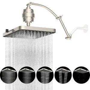 Hibbent Rain Filtered Shower Head, 13'' High Pressure Rainfall 5 Modes Showerhead with 16" Shower He Hibbent Rain Filtered Shower Head, 13'' High Pressure Rainfall 5 Modes Showerhead with 16" Shower He