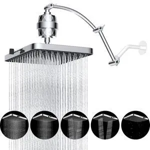 Hibbent Rain Filtered Shower Head, 13'' High Pressure Rainfall 5 Modes Showerhead with 16" Shower He Hibbent Rain Filtered Shower Head, 13'' High Pressure Rainfall 5 Modes Showerhead with 16" Shower He