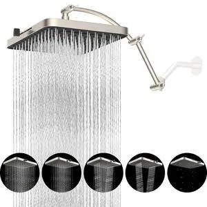 Hibbent Rain Shower Head, 13'' High Pressure Rainfall 5 Spray Mode Showerhead with 16" Shower Head E Hibbent Rain Shower Head, 13'' High Pressure Rainfall 5 Spray Mode Showerhead with 16" Shower Head E