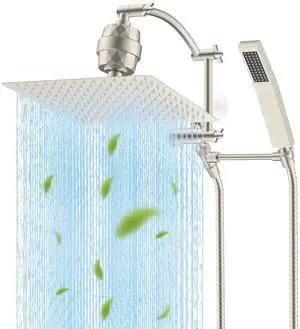 Hibbent Metal 12'' Filtered Rainfall Shower Head with Handheld Combo, High Pressure Shower Wand, 16' Hibbent Metal 12'' Filtered Rainfall Shower Head with Handheld Combo, High Pressure Shower Wand, 16'
