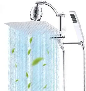 Hibbent All Metal 12'' Filtered Rainfall Shower Head with Handheld Combo, High Pressure Shower Wand, Hibbent All Metal 12'' Filtered Rainfall Shower Head with Handheld Combo, High Pressure Shower Wand,