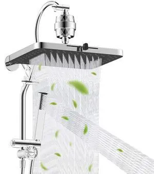 Hibbent 5-spray Filtered Rainfall Shower Head Combo, High Pressure 13'' Showerhead with Stainless St Hibbent 5-spray Filtered Rainfall Shower Head Combo, High Pressure 13'' Showerhead with Stainless St