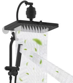 Hibbent 5-spray Filtered Rainfall Shower Head Combo, High Pressure 13'' Showerhead with Stainless St Hibbent 5-spray Filtered Rainfall Shower Head Combo, High Pressure 13'' Showerhead with Stainless St