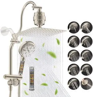 Hibbent Dual Filter All Metal 10"Rainfall Showerhead Combo, High Pressure Filter Shower Head with 10 Hibbent Dual Filter All Metal 10"Rainfall Showerhead Combo, High Pressure Filter Shower Head with 10
