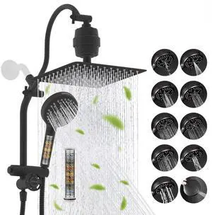 Hibbent Dual Filter All Metal 10"Rainfall Showerhead Combo, High Pressure Shower Head with 10-Spray Hibbent Dual Filter All Metal 10"Rainfall Showerhead Combo, High Pressure Shower Head with 10-Spray