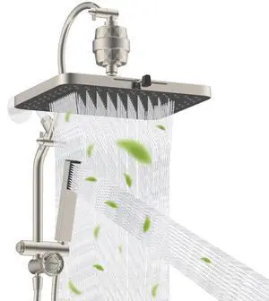 Hibbent 5-spray Filtered Rainfall Shower Head Combo, High Pressure 13'' Showerhead with Stainless St Hibbent 5-spray Filtered Rainfall Shower Head Combo, High Pressure 13'' Showerhead with Stainless St