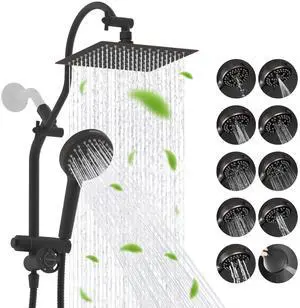 Hibbent cUPC Certified All Metal 8" Rainfall Showerhead Combo, High Pressure Shower Head with 10-Spr Hibbent cUPC Certified All Metal 8" Rainfall Showerhead Combo, High Pressure Shower Head with 10-Spr