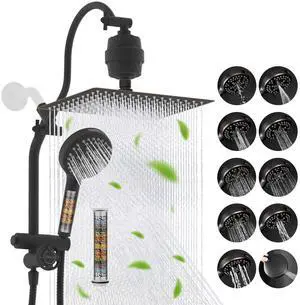 Hibbent Dual Filter All Metal 12" Rainfall Showerhead Combo, High Pressure Filter Shower Head with 1 Hibbent Dual Filter All Metal 12" Rainfall Showerhead Combo, High Pressure Filter Shower Head with 1