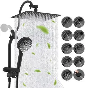 Hibbent cUPC Certified All Metal 12" Rainfall Showerhead Combo, High Pressure Shower Head with 10-Sp Hibbent cUPC Certified All Metal 12" Rainfall Showerhead Combo, High Pressure Shower Head with 10-Sp