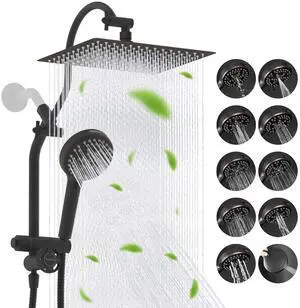Hibbent cUPC Certified All Metal 12" Rainfall Showerhead Combo, High Pressure Shower Head with 10-Sp Hibbent cUPC Certified All Metal 12" Rainfall Showerhead Combo, High Pressure Shower Head with 10-Sp