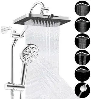 Hibbent Upgraded cUPC Certified 13'' Shower Head Combo, High Pressure 5 Spray Rainfall Showerhead wi Hibbent Upgraded cUPC Certified 13'' Shower Head Combo, High Pressure 5 Spray Rainfall Showerhead wi