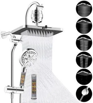 Hibbent 5-spray Filtered Rainfall Shower Head Combo, High Pressure 13'' Showerhead with 10 Spray Mod Hibbent 5-spray Filtered Rainfall Shower Head Combo, High Pressure 13'' Showerhead with 10 Spray Mod