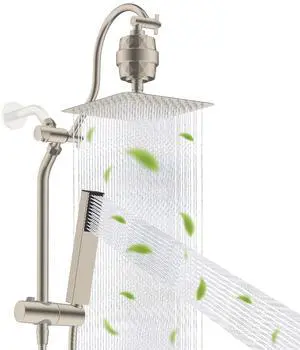Hibbent All Metal 10'' Filtered Rainfall Shower Head, High Pressure Showerhead combo with 4-mode Han Hibbent All Metal 10'' Filtered Rainfall Shower Head, High Pressure Showerhead combo with 4-mode Han