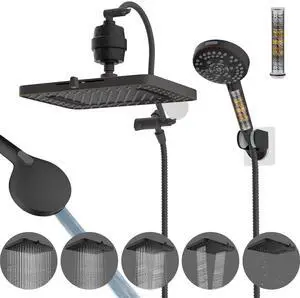 Hibbent 5-spray 13'' Dual Filtered Rainfall Shower Head Combo, High Pressure 10-setting Handheld Sho Hibbent 5-spray 13'' Dual Filtered Rainfall Shower Head Combo, High Pressure 10-setting Handheld Sho