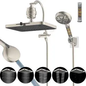 Hibbent 5-spray 13'' Dual Filtered Rainfall Shower Head Combo, High Pressure 10-setting Handheld Sho Hibbent 5-spray 13'' Dual Filtered Rainfall Shower Head Combo, High Pressure 10-setting Handheld Sho