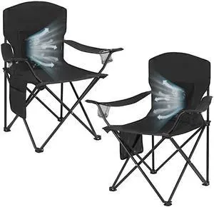 2 Pack Camping Chairs with Fan, Lightweight Camp Chair 300LBS Portable Foldable Chairs for Adults & 2 Pack Camping Chairs with Fan, Lightweight Camp Chair 300LBS Portable Foldable Chairs for Adults &