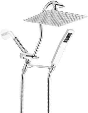Hibbent All Metal Shower Head with All Metal 6 Inch Shower Head Extension Arm Hibbent All Metal Shower Head with All Metal 6 Inch Shower Head Extension Arm