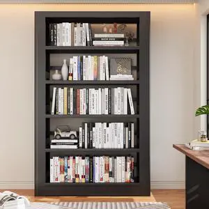 Heavy Duty 5-Shelf Metal Bookshelf, 69" Tall Industrial Bookcase with Adjustable Shelves, Black Larg Heavy Duty 5-Shelf Metal Bookshelf, 69" Tall Industrial Bookcase with Adjustable Shelves, Black Larg