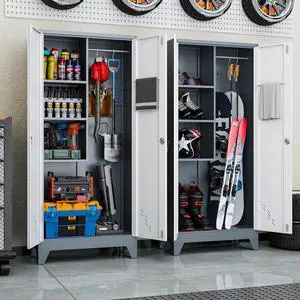 2 Packs Ski Rack for Garage, Metal Cabinets with Doors and Shelves, Snowboard Rack, Lockable Storage 2 Packs Ski Rack for Garage, Metal Cabinets with Doors and Shelves, Snowboard Rack, Lockable Storage