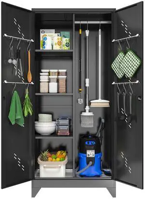Metal Garage Storage Cabinet, Kitchen Pantry Cabinet, Broom Closet Storage Cabinet with Lock, Modern Metal Garage Storage Cabinet, Kitchen Pantry Cabinet, Broom Closet Storage Cabinet with Lock, Modern