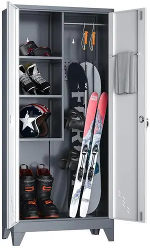 Ski Rack for Garage, Metal Cabinets with Doors and Shelves, Snowboard Rack, Lockable Storage Cabinet Ski Rack for Garage, Metal Cabinets with Doors and Shelves, Snowboard Rack, Lockable Storage Cabinet