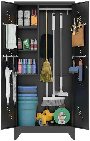 75" Metal Storage Cabinet with Lockable Doors, Functional Garage Storage Cabinets, Heavy-Duty Tool O 75" Metal Storage Cabinet with Lockable Doors, Functional Garage Storage Cabinets, Heavy-Duty Tool O