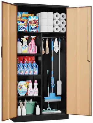 SISESOL Wide & Deep Metal Storage Cabinet with Hanging Rod,Broom Closet Storage Cabinet with Lock,72 SISESOL Wide & Deep Metal Storage Cabinet with Hanging Rod,Broom Closet Storage Cabinet with Lock,72