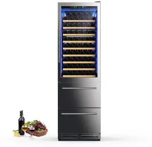 Upstreman Wine and Beverage Refrigerator, 24 Inch 2 IN 1 Dual Zone Wine Cooler, Built-in or Freestan Upstreman Wine and Beverage Refrigerator, 24 Inch 2 IN 1 Dual Zone Wine Cooler, Built-in or Freestan
