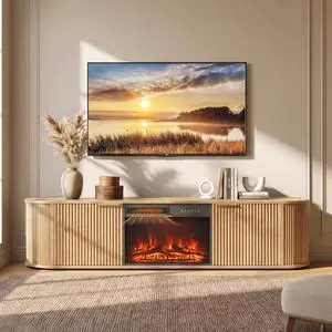 CHITA 70" Fluted Fireplace TV Stand for TVs Up to 80", Mid Century Modern Entertainment Center with CHITA 70" Fluted Fireplace TV Stand for TVs Up to 80", Mid Century Modern Entertainment Center with