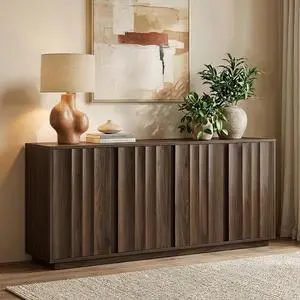 CHITA 63" Sideboard Buffet Cabinet with Storage, Wooden Console Cabinet with 4 Tereoscopic Wavy Door CHITA 63" Sideboard Buffet Cabinet with Storage, Wooden Console Cabinet with 4 Tereoscopic Wavy Door