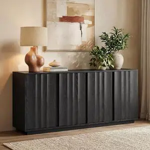 CHITA 63" Sideboard Buffet Cabinet with Storage, Wooden Console Cabinet with 4 Tereoscopic Wavy Door CHITA 63" Sideboard Buffet Cabinet with Storage, Wooden Console Cabinet with 4 Tereoscopic Wavy Door