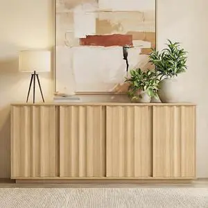 CHITA 63" Sideboard Buffet Cabinet with Storage, Wooden Console Cabinet with 4 Tereoscopic Wavy Door CHITA 63" Sideboard Buffet Cabinet with Storage, Wooden Console Cabinet with 4 Tereoscopic Wavy Door