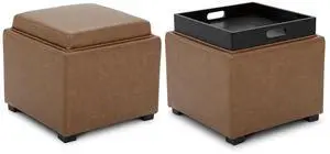 CHITA Storage Ottoman Cube with Tray Lid, Set of 2, Small Footstool with Storage, Square End Table f CHITA Storage Ottoman Cube with Tray Lid, Set of 2, Small Footstool with Storage, Square End Table f