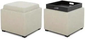 CHITA Storage Ottoman Cube with Tray Lid, Set of 2, Small Footstool with Storage, Square End Table f CHITA Storage Ottoman Cube with Tray Lid, Set of 2, Small Footstool with Storage, Square End Table f