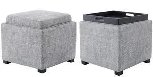 CHITA Storage Ottoman Cube with Tray Lid, Set of 2, Small Footstool with Storage, Square End Table f CHITA Storage Ottoman Cube with Tray Lid, Set of 2, Small Footstool with Storage, Square End Table f