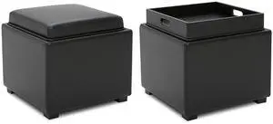 CHITA Storage Ottoman Cube with Tray Lid, Set of 2, Small Footstool with Storage, Square End Table f CHITA Storage Ottoman Cube with Tray Lid, Set of 2, Small Footstool with Storage, Square End Table f