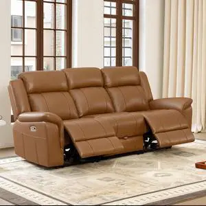 CHITA Genuine Leather Power Recliner Sofa, Wall Hugger Reclining Sofa with Drop Down Table, Power He CHITA Genuine Leather Power Recliner Sofa, Wall Hugger Reclining Sofa with Drop Down Table, Power He