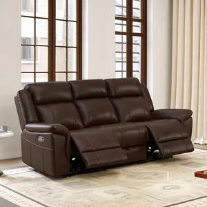 CHITA Genuine Leather Power Recliner Sofa, Wall Hugger Reclining Sofa with Drop Down Table, Power He CHITA Genuine Leather Power Recliner Sofa, Wall Hugger Reclining Sofa with Drop Down Table, Power He