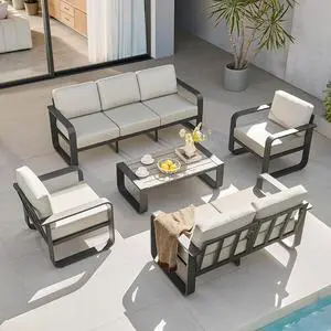 CHITA Outdoor Furniture Set 5 Piece, 7-Seats Patio Conversation Set with 6.3in Thick Cushions & 100% CHITA Outdoor Furniture Set 5 Piece, 7-Seats Patio Conversation Set with 6.3in Thick Cushions & 100%