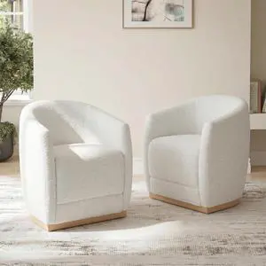 CHITA Upholstered Dining Chairs with Casters Set of 2, Modern Barrel Chair with Backrest & Dual Armr CHITA Upholstered Dining Chairs with Casters Set of 2, Modern Barrel Chair with Backrest & Dual Armr