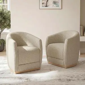 CHITA Upholstered Dining Chairs with Casters Set of 2, Modern Barrel Chair with Backrest & Dual Armr CHITA Upholstered Dining Chairs with Casters Set of 2, Modern Barrel Chair with Backrest & Dual Armr