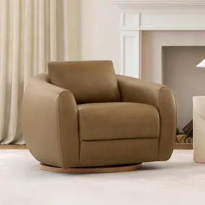 CHITA Genuine Leather Swivel Accent Chair, FSC Certified Mid Century Modern Arm Chair with Wood Base CHITA Genuine Leather Swivel Accent Chair, FSC Certified Mid Century Modern Arm Chair with Wood Base