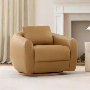 CHITA Genuine Leather Swivel Accent Chair, FSC Certified Mid Century Modern Arm Chair with Wood Base CHITA Genuine Leather Swivel Accent Chair, FSC Certified Mid Century Modern Arm Chair with Wood Base