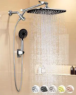 11.8" Rain Shower Head with Handheld, High Pressure Handheld Shower with Multi Spray Modes, Rainfall Combo with 15" Metal Extension Arm, Detachable Dual Shower, Bathroom Decor, Chrome Silver 11.8" Rain Shower Head with Handheld, High Pressure Handheld Shower with Multi Spray Modes, Rainfall Combo with 15" Metal Extension Arm, Detachable Dual Shower, Bathroom Decor, Chrome Silver
