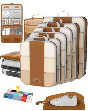 10 Set Compression Packing Cubes for Travel Essentials,Compressible Expandable Packing Cubes for Suitcase, Luggage Garment Bags for Travel,Handy Helper for Organizing Clothes(Brown) 10 Set Compression Packing Cubes for Travel Essentials,Compressible Expandable Packing Cubes for Suitcase, Luggage Garment Bags for Travel,Handy Helper for Organizing Clothes(Brown)
